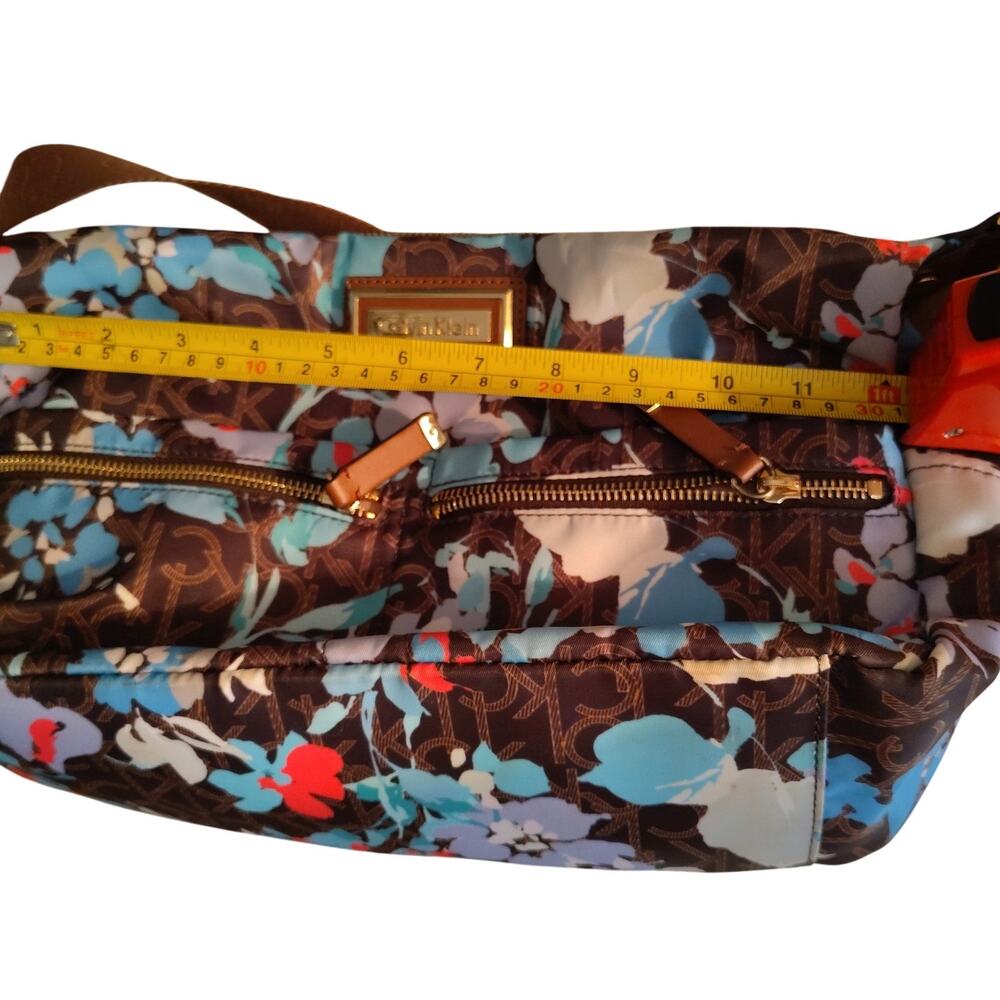 Calvin Klein Floral Monogram Shoulder/Crossbody Bag ,Brown CK Logo, Multi‑Pocket